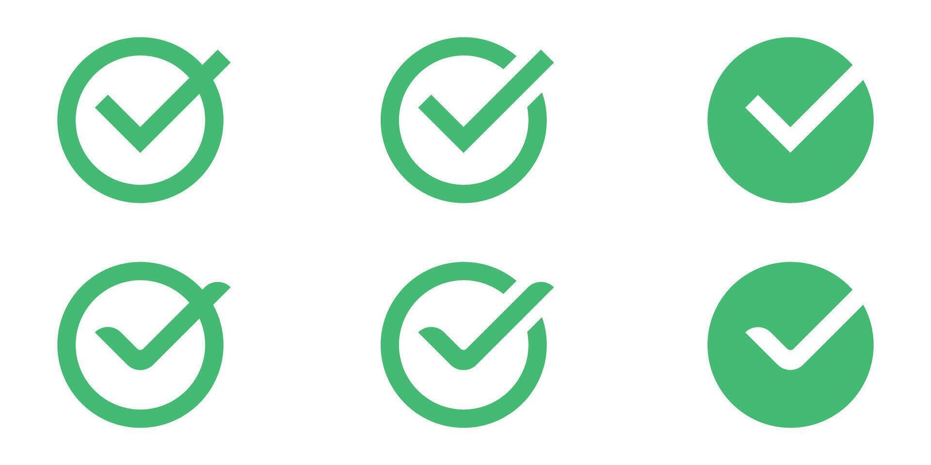 A set of green check mark icons in various styles and designs on a white background . vector
