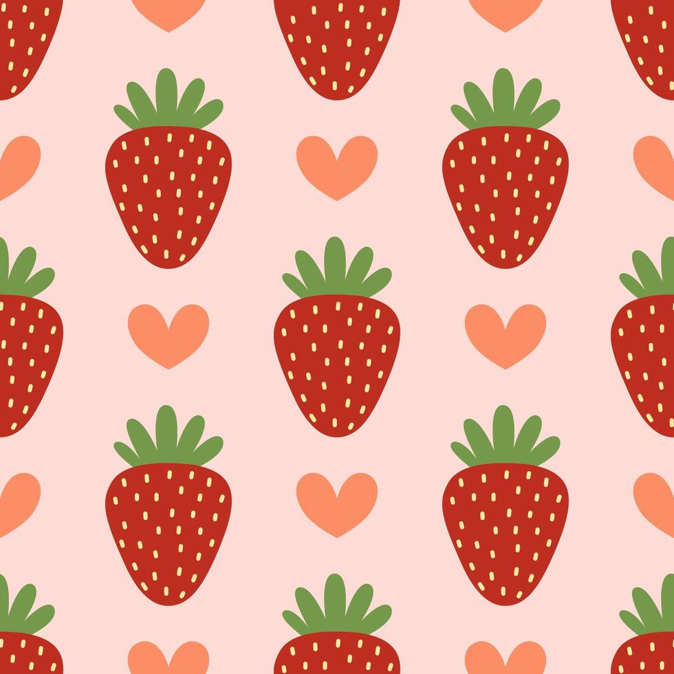 Strawberries with hearts seamless pattern for background vector
