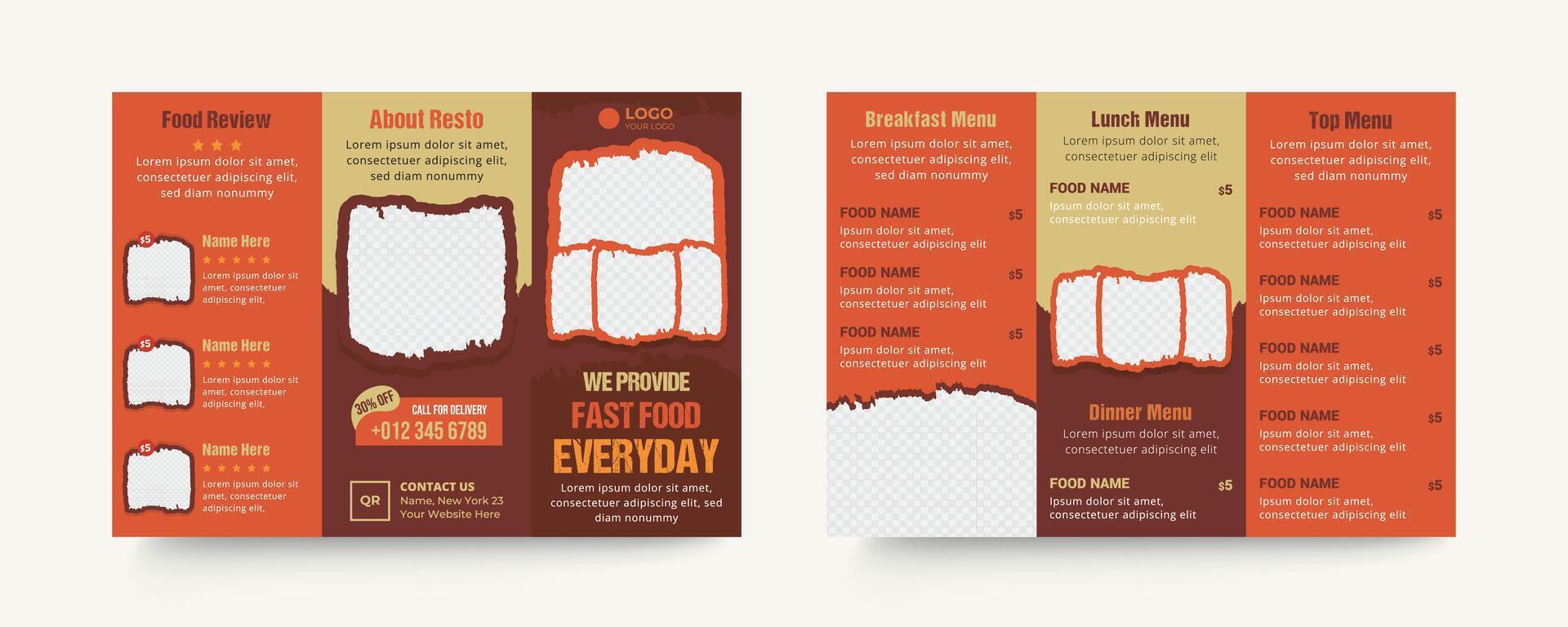 Restaurant trifold a4 brochure menu template design style and modern layout vector