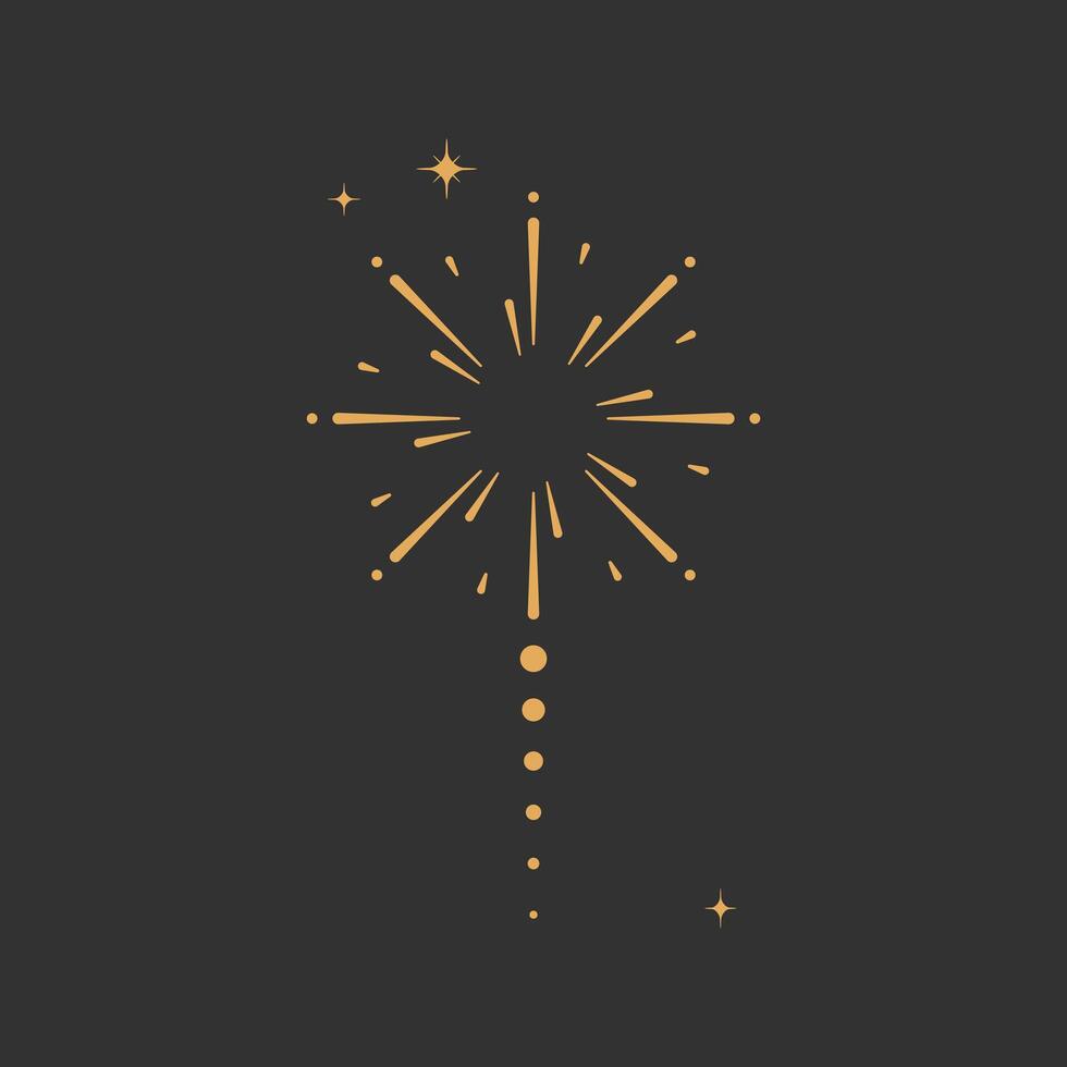 Shiny golden pyrotechnics bursting in the sky. Use for Christmas cards, party templates, or festive decor. vector