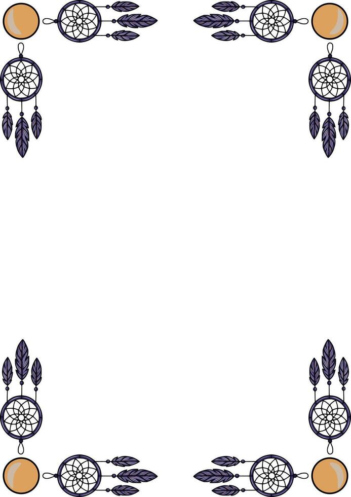 frame design with dream catchers and feathers, ideal for boho-style invitations or spiritual themed projects. vector