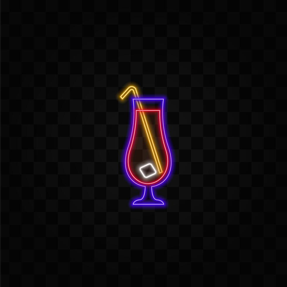 Set of classic cocktails. neon style. Different alcoholic drinks in various glasses. Summer appetizer decorate with lemon twist, orange slice, olive skewer, cherry. illustration of soft and alcoholic vector