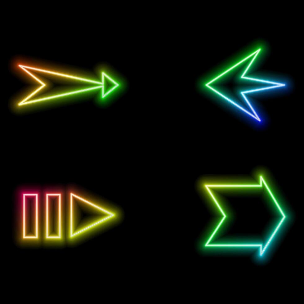 linear arrow icon pack.neon style. thin line maximize, up right arrow, horizontal arrow, right, diagonal left chevron, left, toggle icons suitable for apps and websites UI designs vector