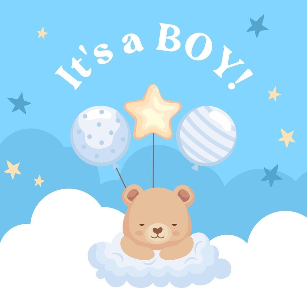 It's A Boy Cloud Greeting Card template
