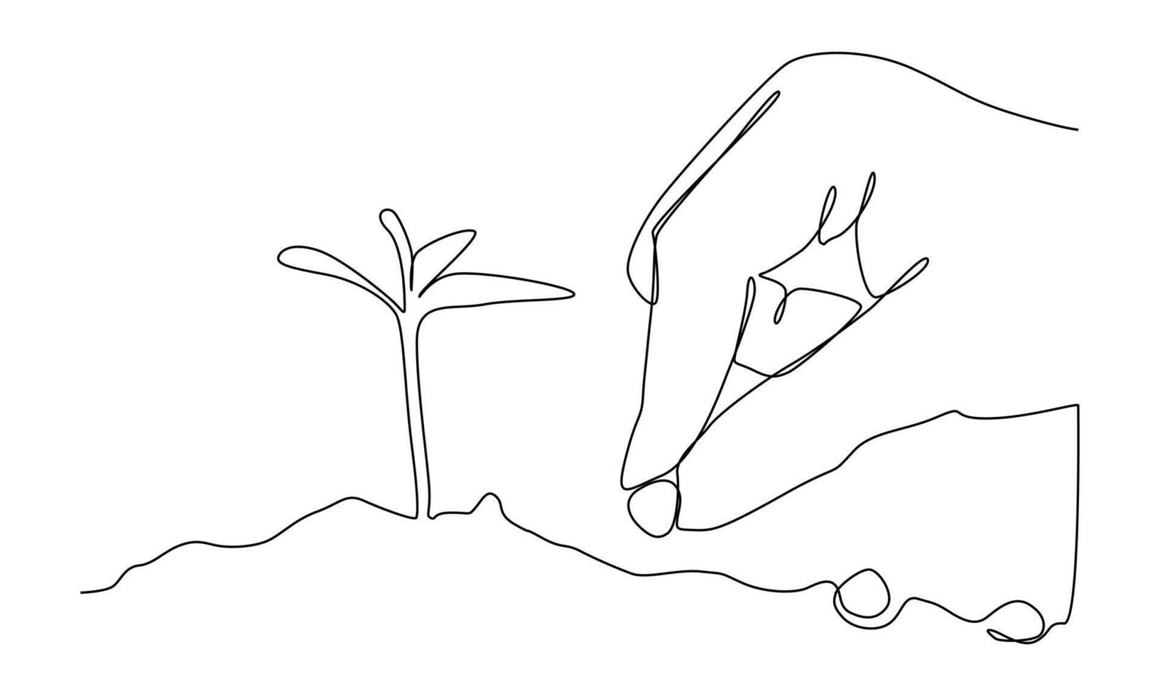 Continuous one line drawing of planting a seed in soil. Farming challenge minimal concept. vector