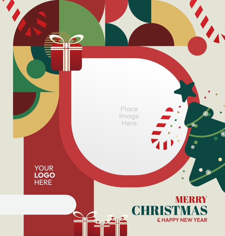 A modern twist on holiday decor. This geometric Christmas and New Year template is ideal for invites, social media, and festive greeting cards. vector