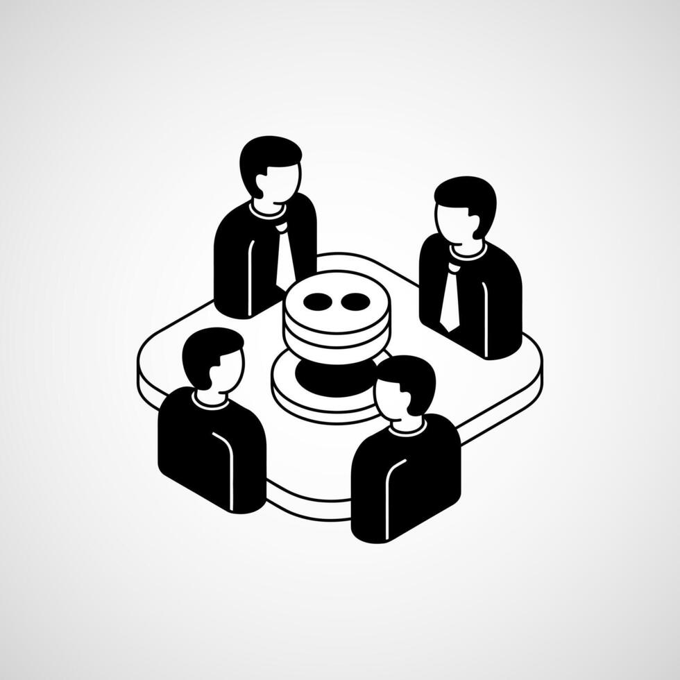 Team collaboration around a central hub or device vector