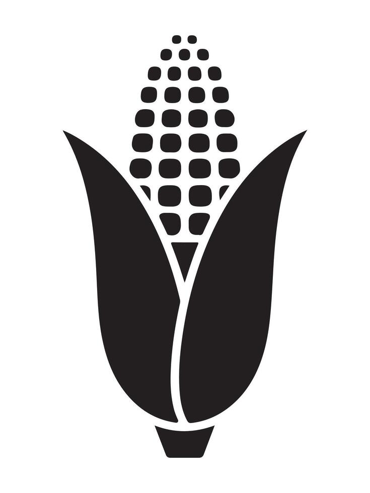 Simple black and white illustration of an ear of corn. vector