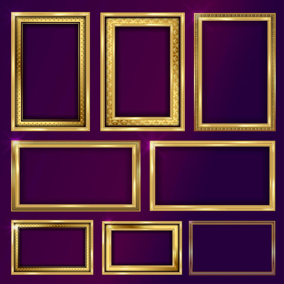 Golden ornate photo frames collection vector