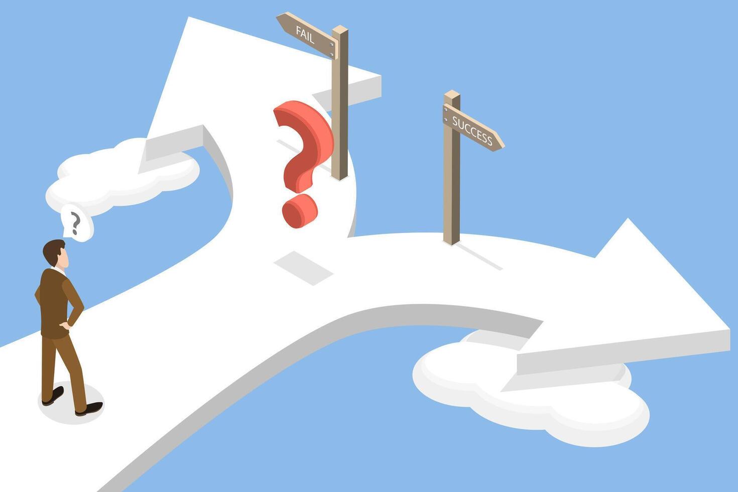 3D Isometric Flat Illustration of Fail Or Success, The Importance Of Decision Making For Future Achievements vector