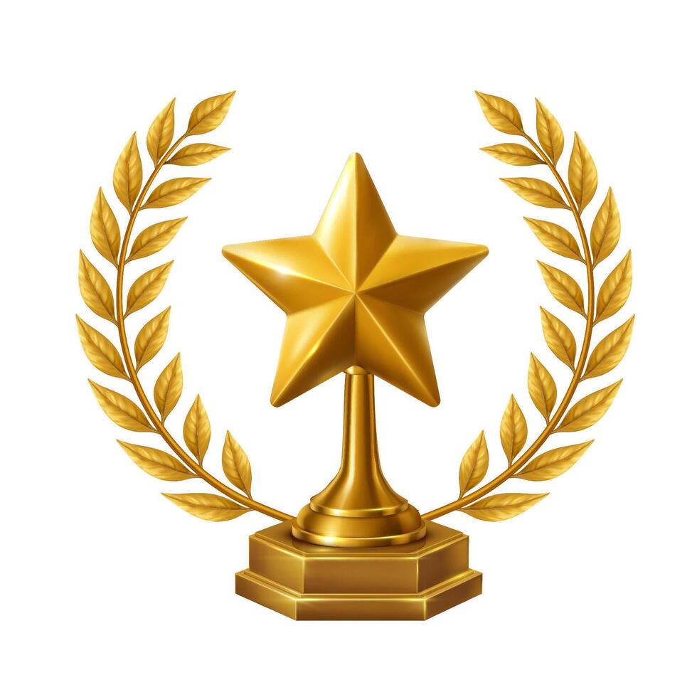 Golden star trophy with laurel wreath, ideal for best performance, success, excellence, and top achievement. vector