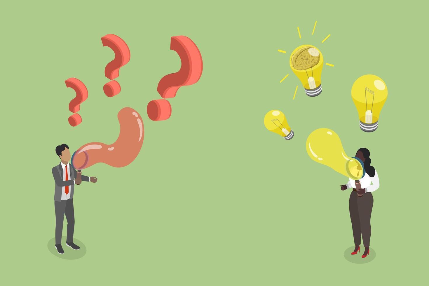 Man with questions and woman with ideas vector