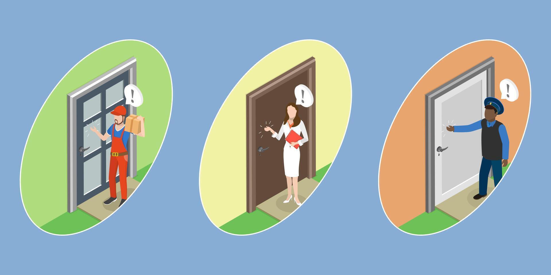 Delivery and visitors at doors vector