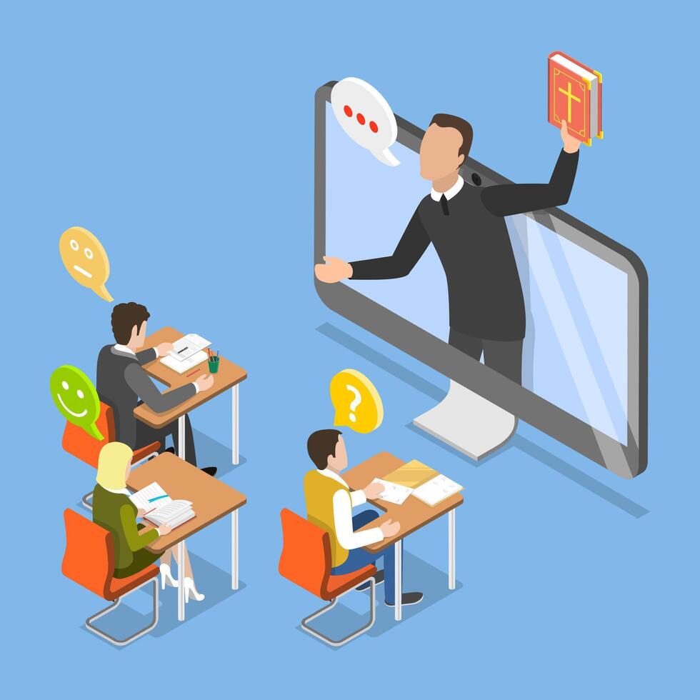 Instructor teaching students in virtual classroom vector