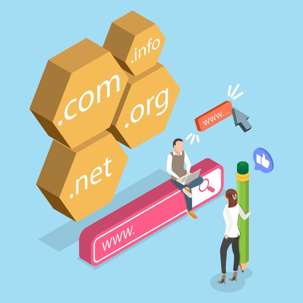 Domain extensions and website navigation vector