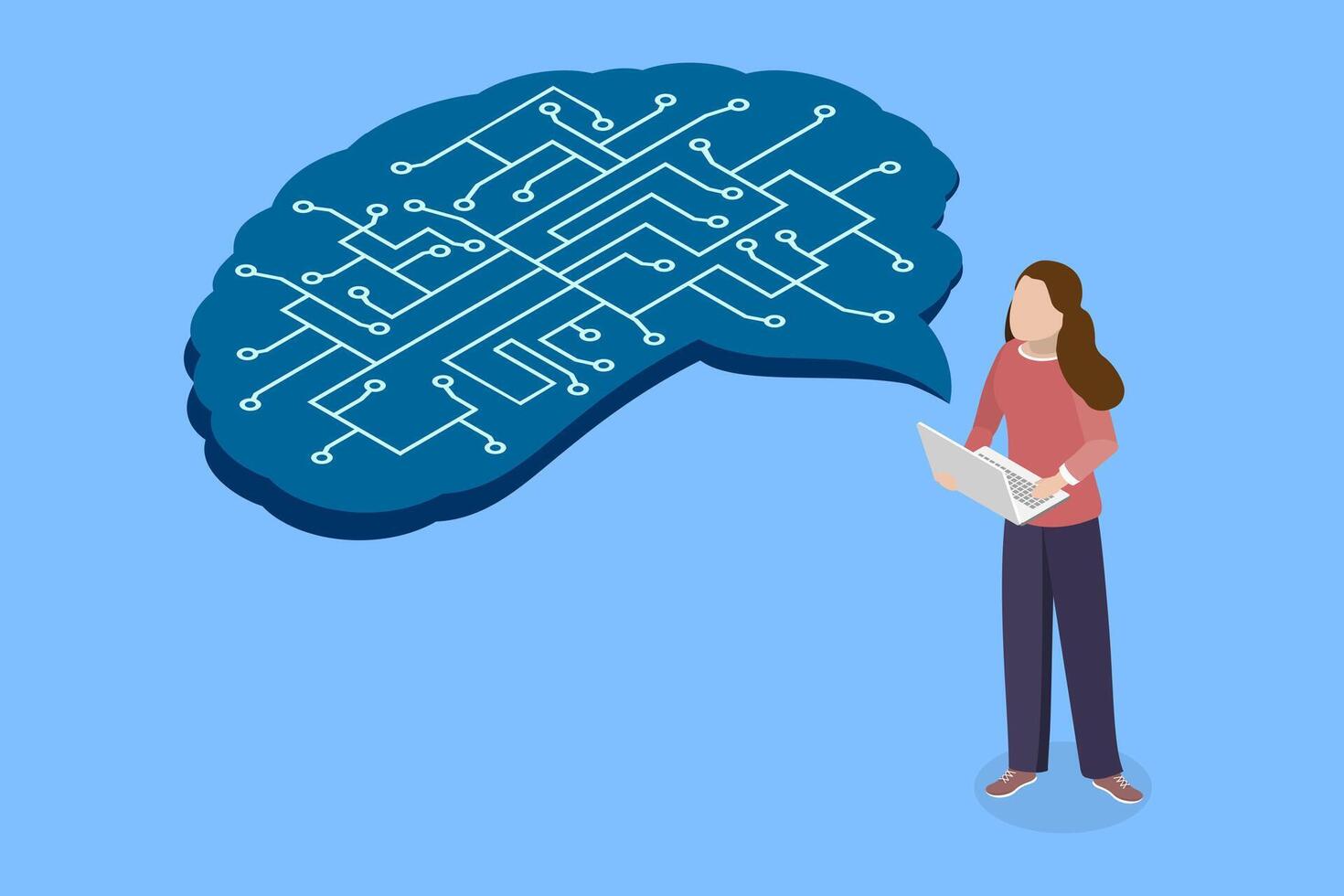 Person with laptop and brain illustration vector