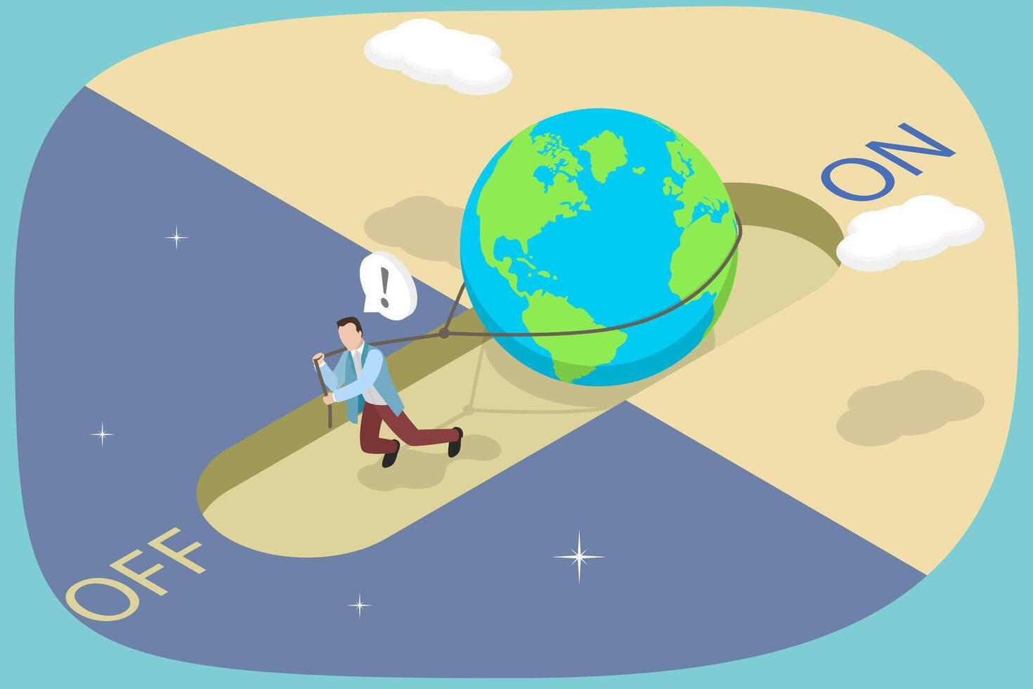 Man toggling the world between on and off vector