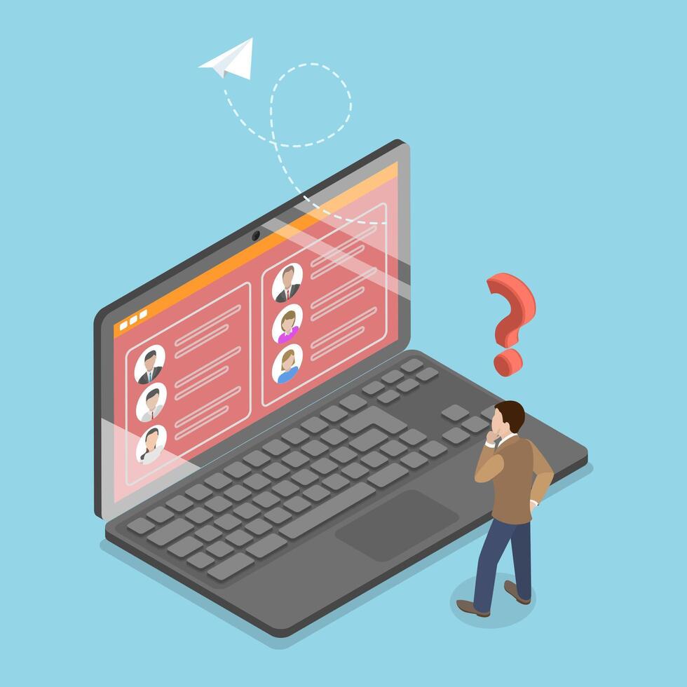 Person thinking about online communication strategies vector
