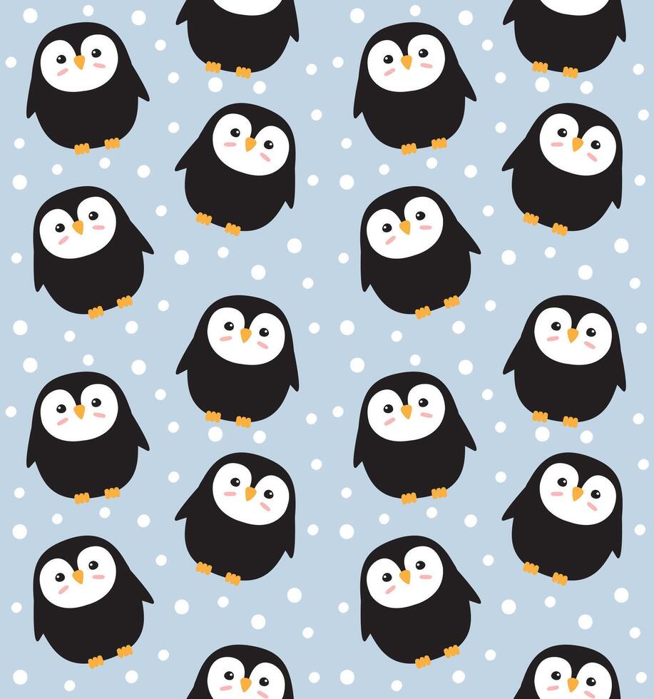 Seamless pattern of hand drawn flat baby penguin isolated on backgrounds vector