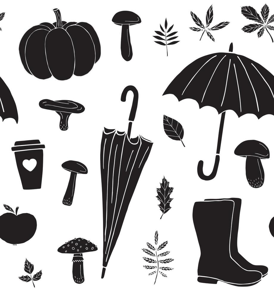 Seamless pattern of hand drawn doodle sketch autumn elements isolated on white background vector