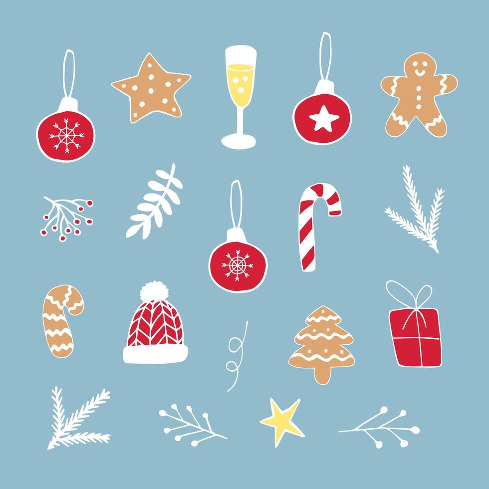 Set bundle of hand drawn doodle sketch Christmas new year elements isolated on background vector