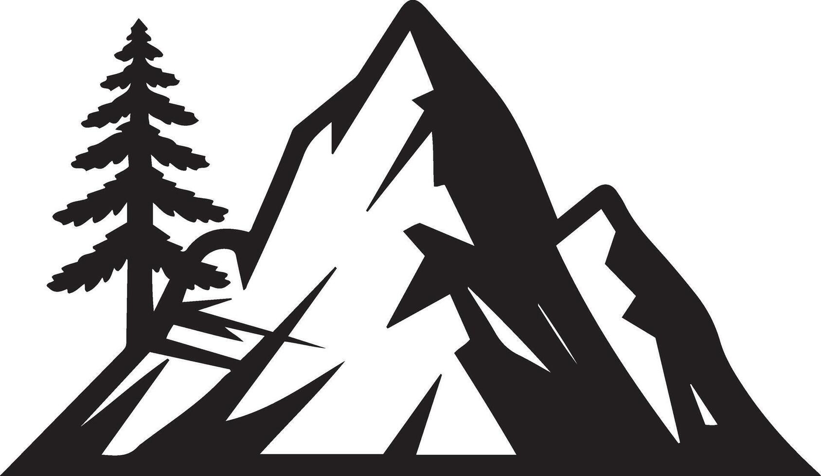 Mountain range with pine tree isolated on white background vector