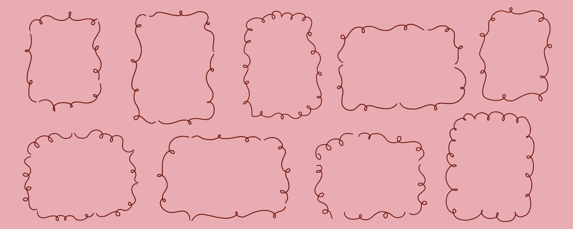 Scallop frame with line and bow whimsical style. Wavy line decorative whimsical border frame with bow. Scallop border illustration vector