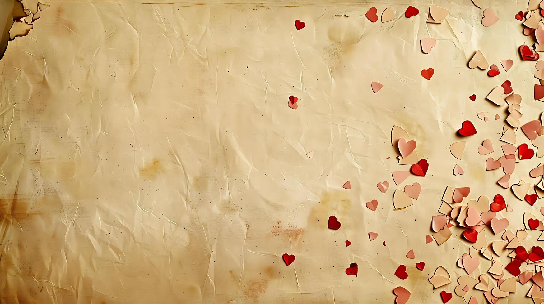 A Scatter of Heart Shapes on Faded Textured Paper. photo