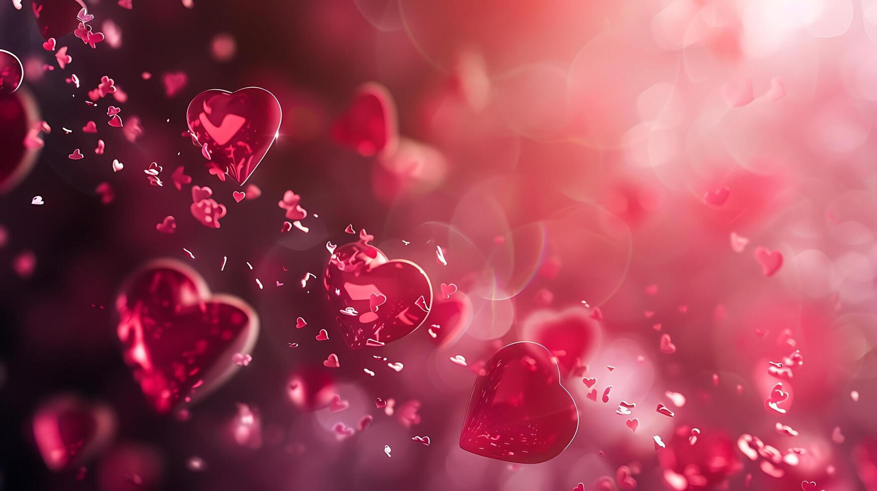 Cascading Red Hearts Floating with Soft Bokeh Lights. photo