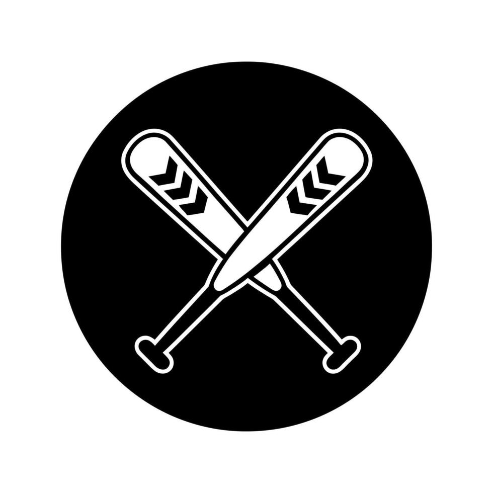 baseball black and white icon with crossed bats and centered round ball vector