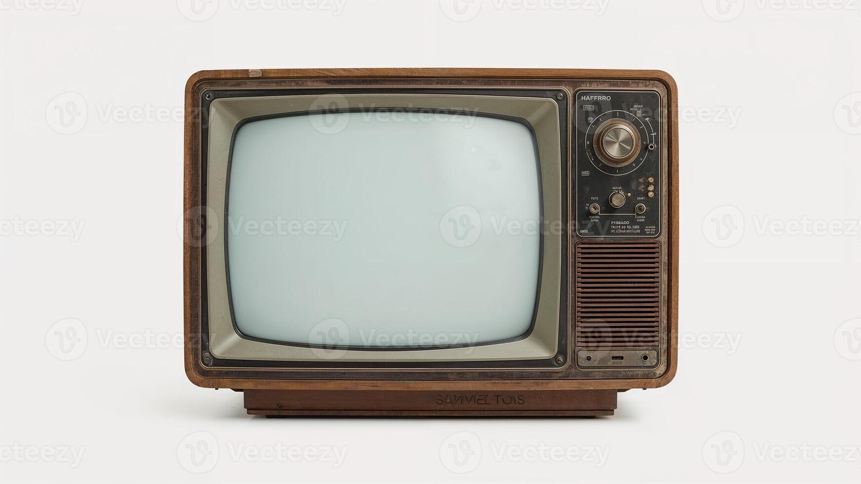 Retro-style television mockup featuring an empty screen and classic display backdrop photo