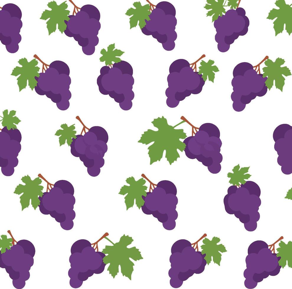 Purple Grapes Seamless Pattern Fruit Vine Cluster Background vector