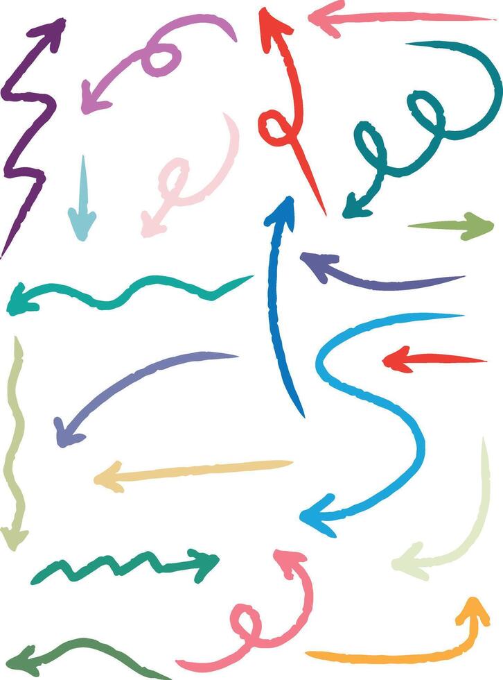 and drawn doodle swirls, pointers, curves design elements set vector