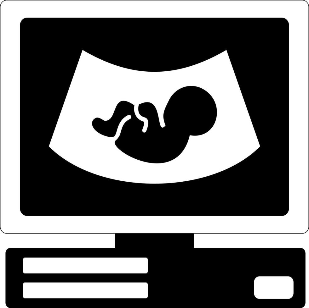 A black and white image of a computer monitor with a baby inside vector