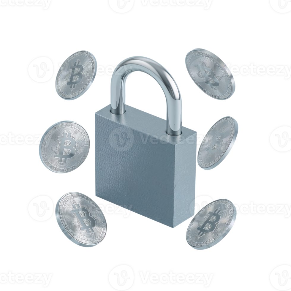Digital currency protected by a security lock on an isolated transparent design png