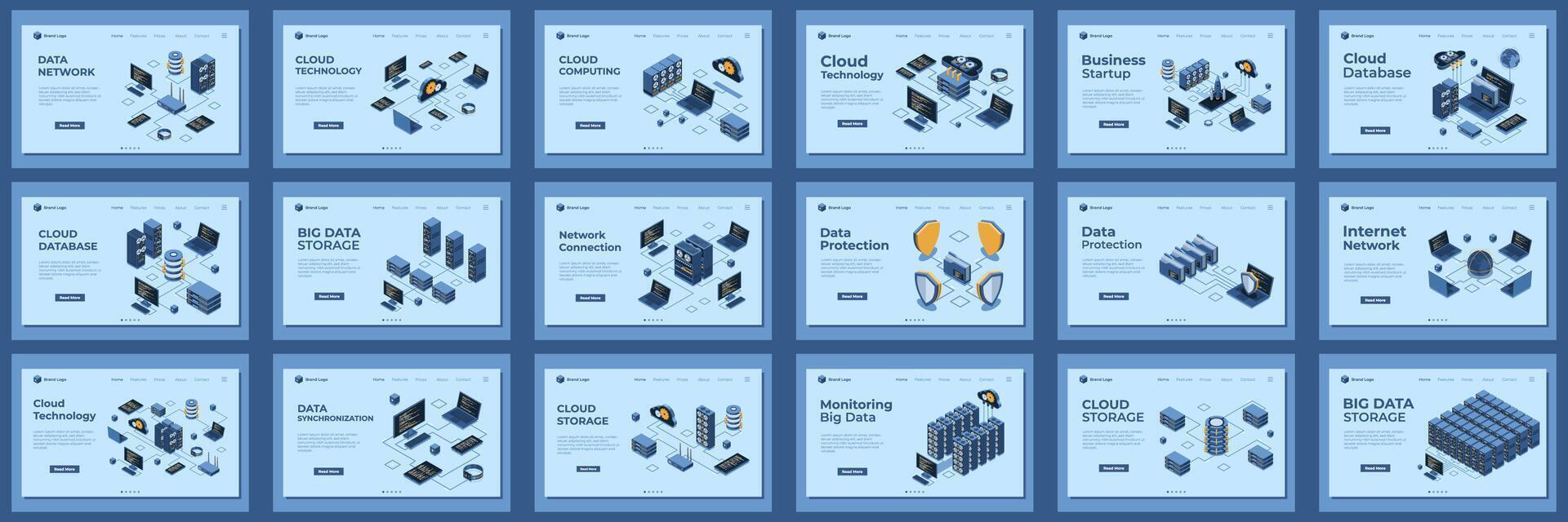 Cloud tech and big data illustrations vector