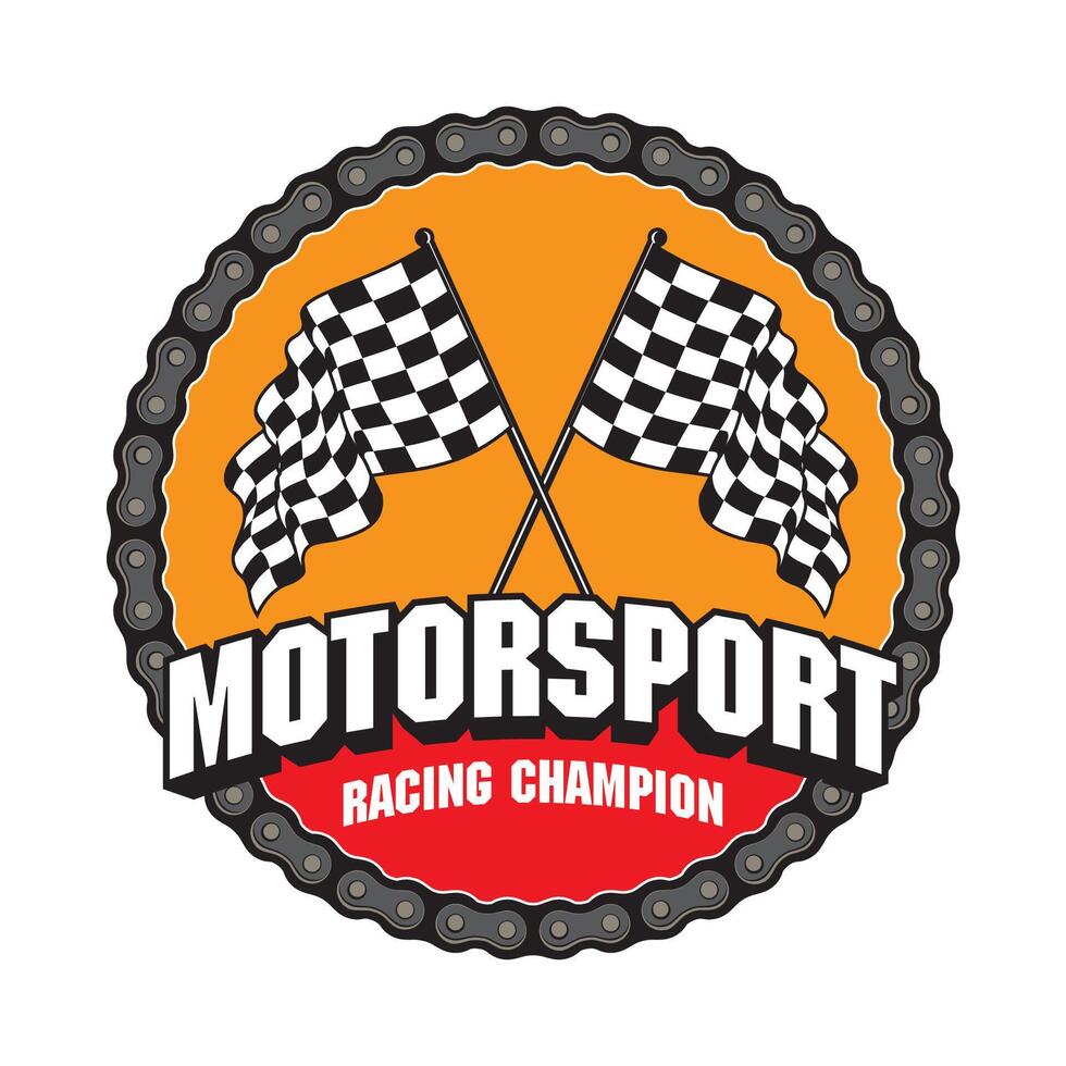 Motor chain and racing flag illustration, perfect for t shirt design and racing event logo vector