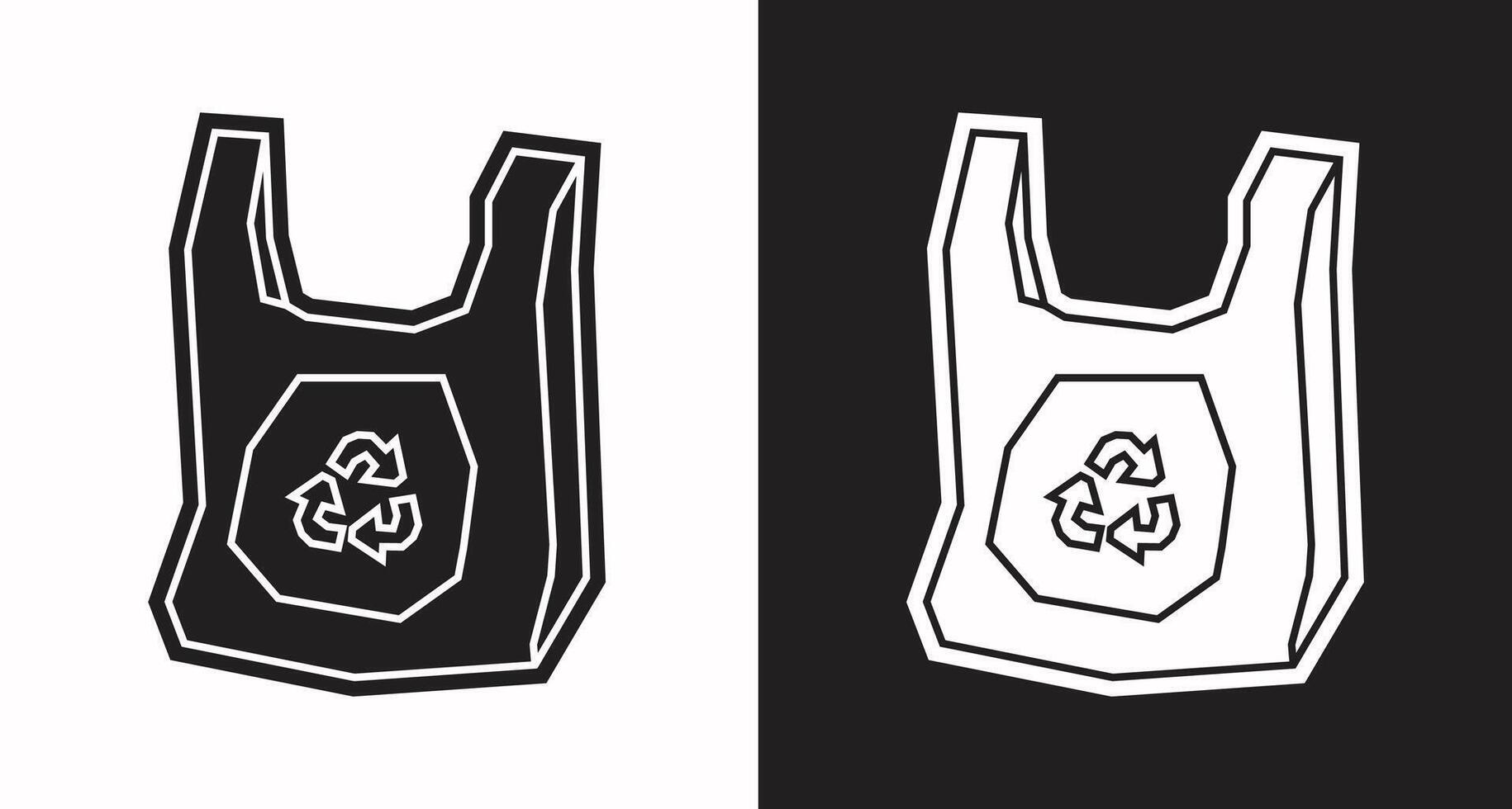 Reusable Shopping Bag Icon in Black Filled and White Filled Cutout Style vector