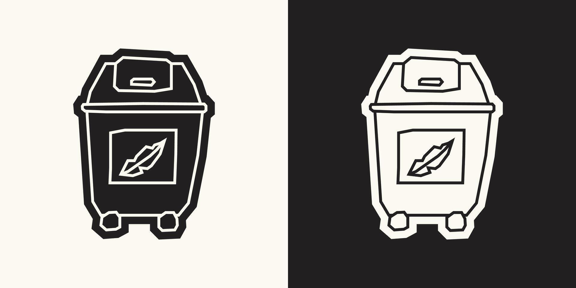Trash Can with a Leaf Icon in Black Filled and White Filled Cutout Style vector
