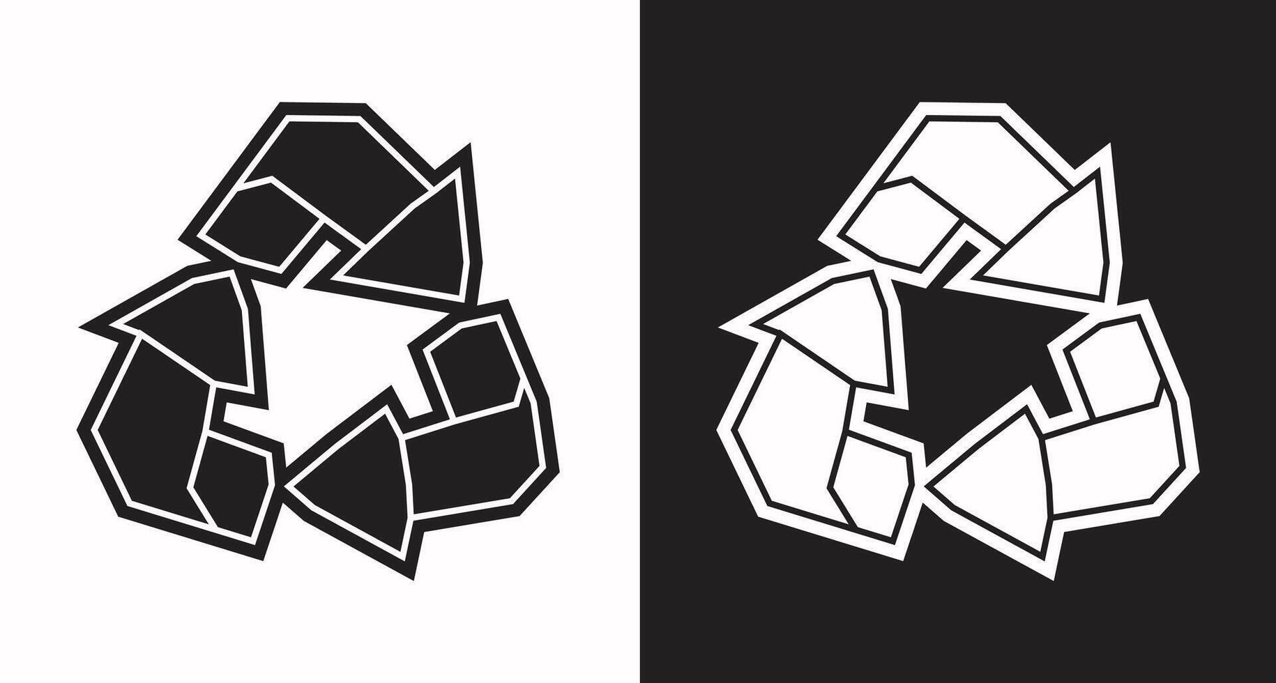 Recycling Symbol Icon in Black Filled and White Filled Cutout Style vector
