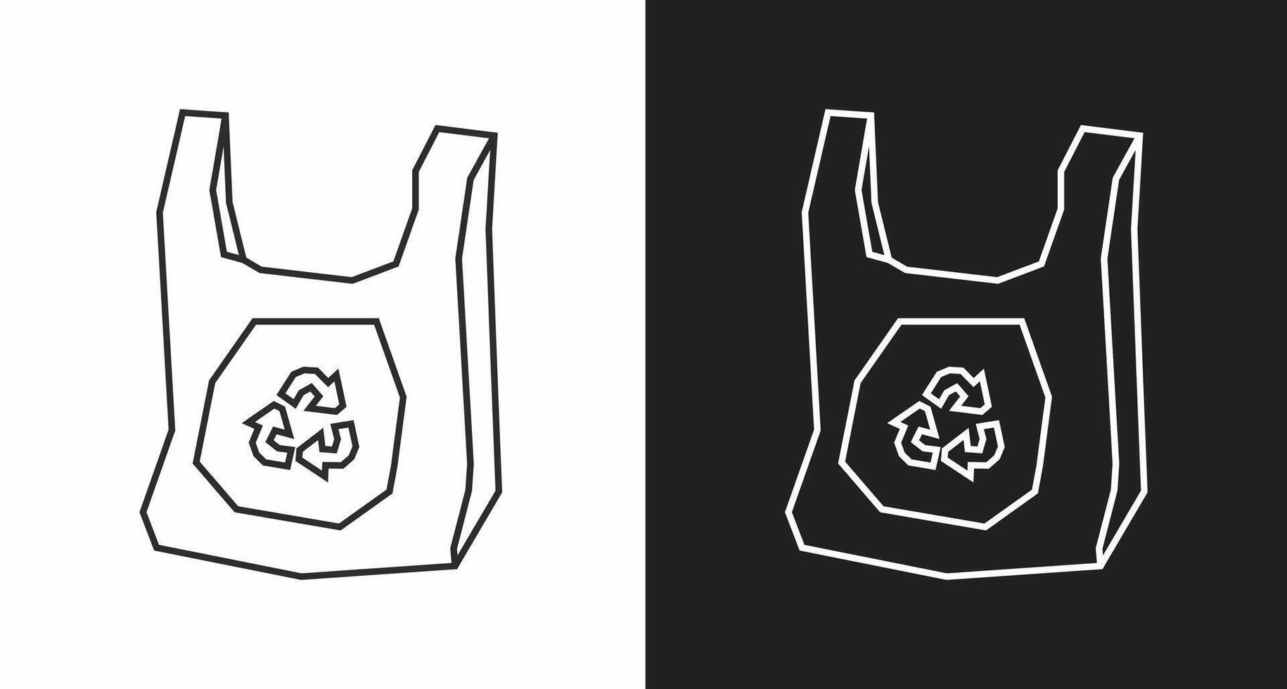 Reusable Shopping Bag Icon in Black Line Art and White Line Art Cutout Style vector