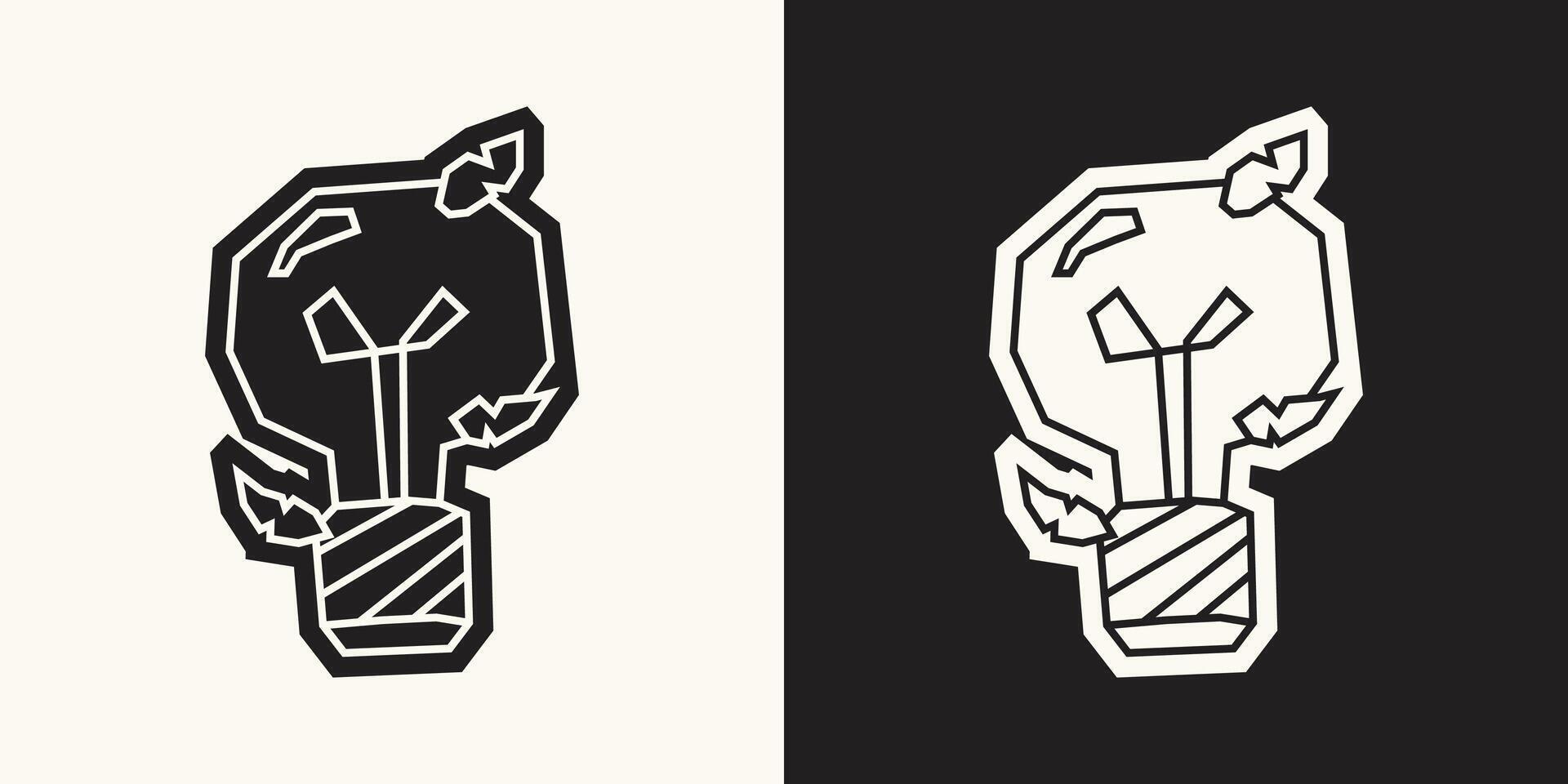 Lightbulb with a Leaf Icon in Black Filled and White Filled Cutout Style vector