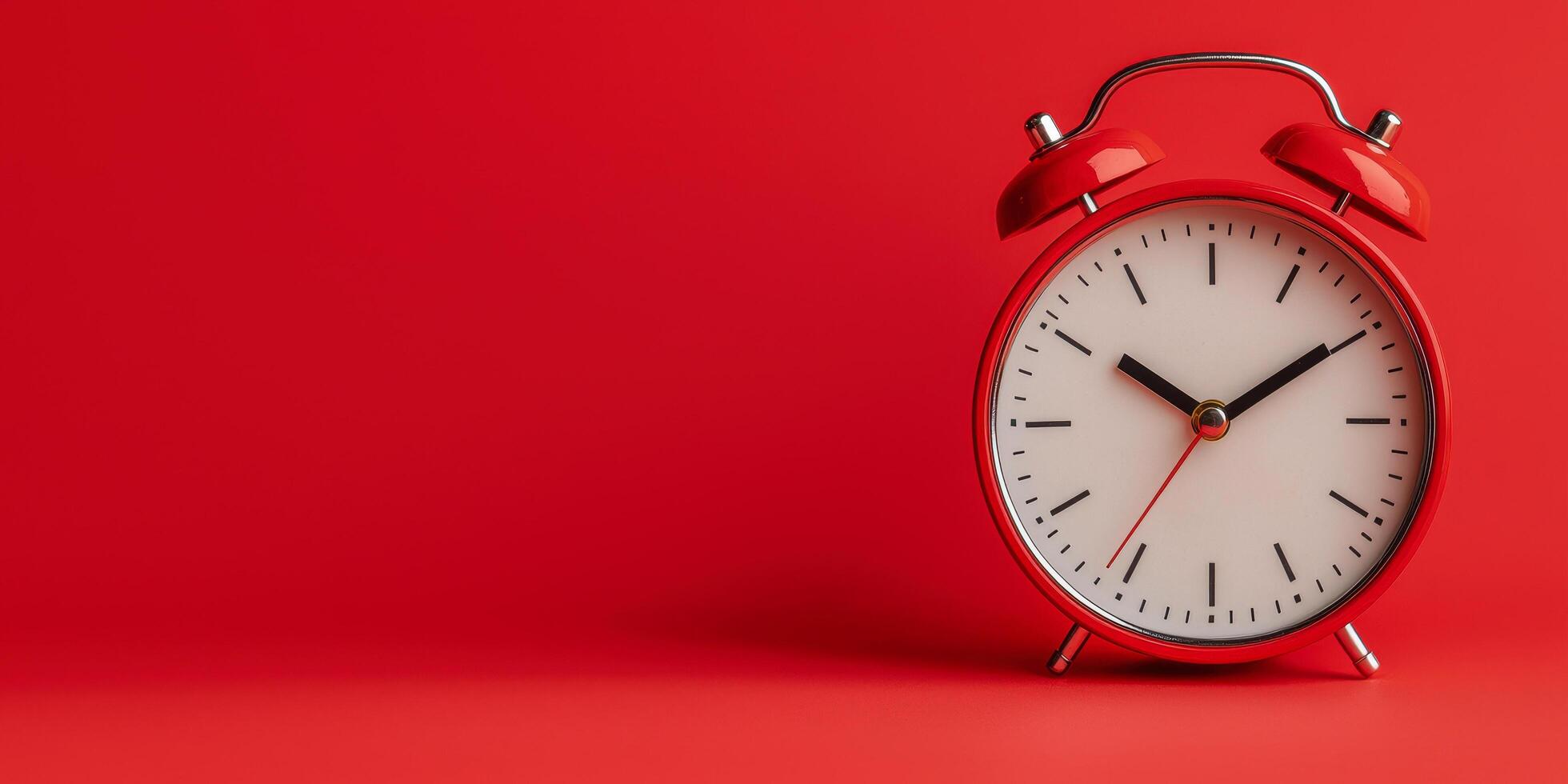 Red alarm clock on red background showing time with ticking second hand, symbolizing urgency and countdown pressure photo