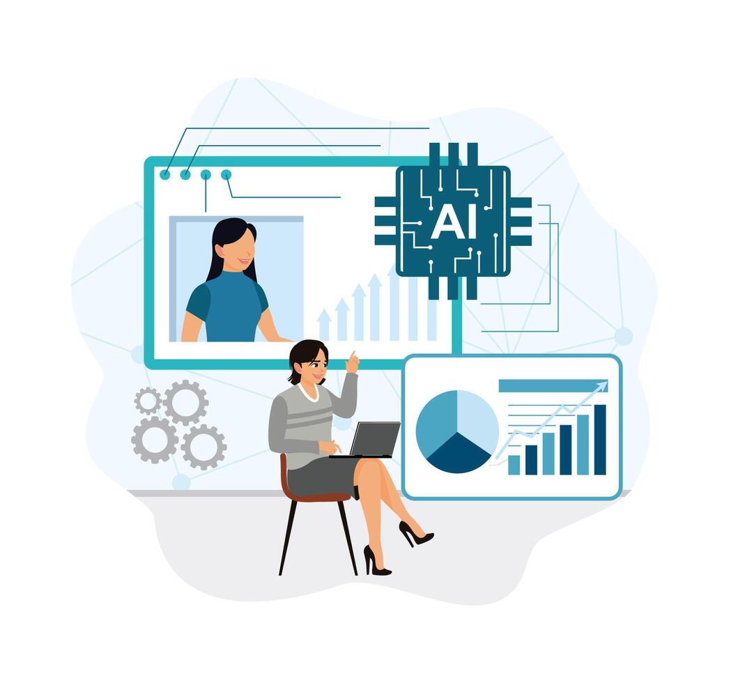Businesswoman using AI technology for analytics vector