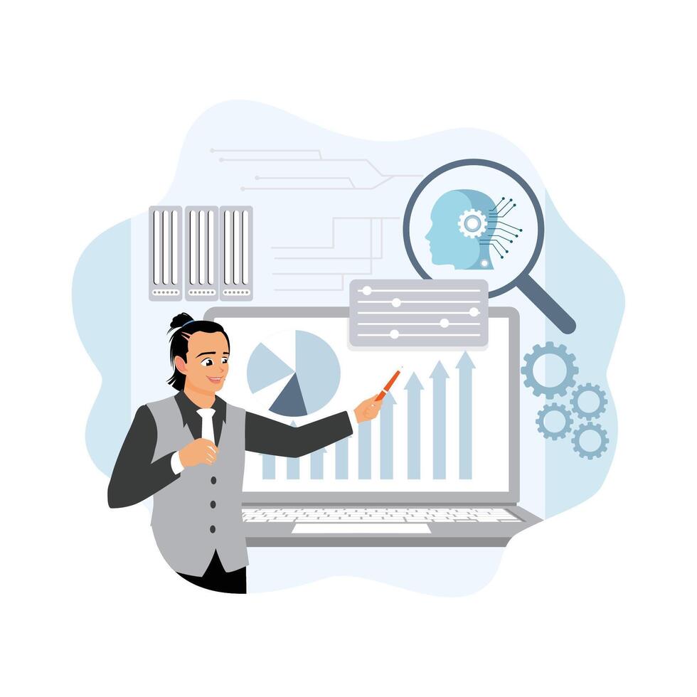 Data analysis presentation with visual graphs vector