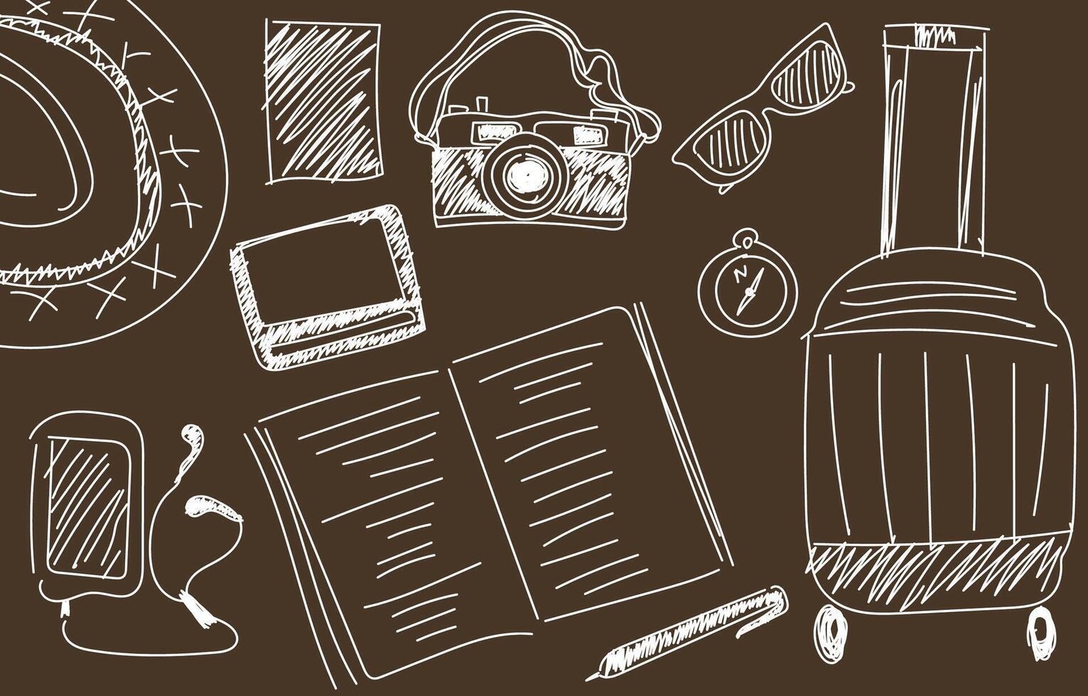 Hand drawn lines, camera lines, glasses, books vector
