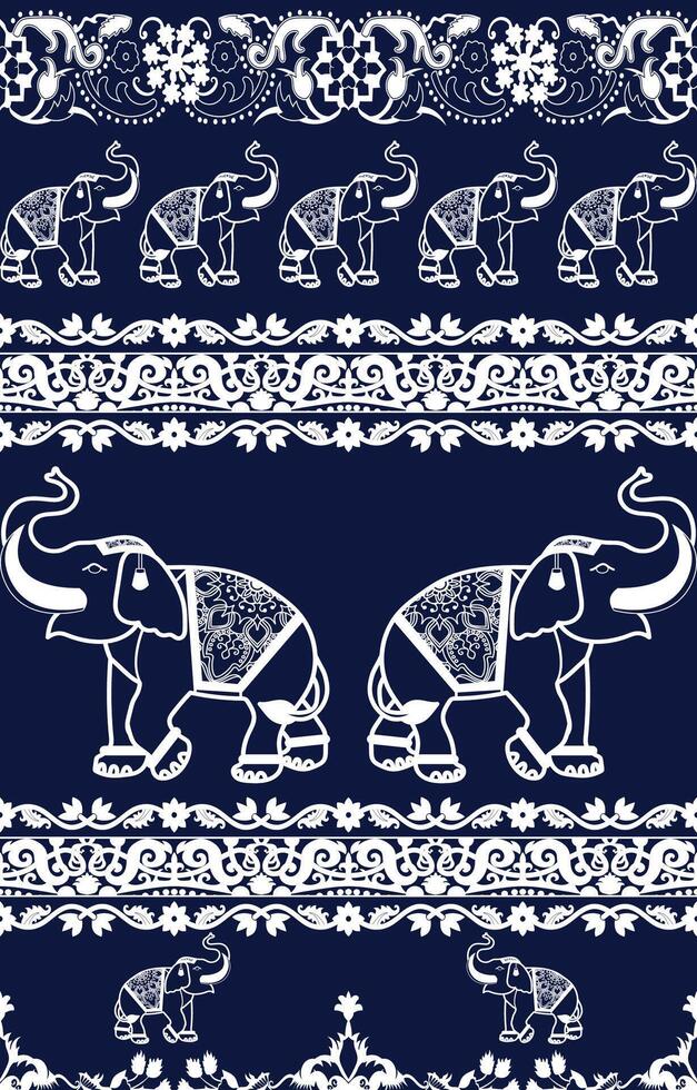 Fabric pattern, elephant line, pants pattern vector