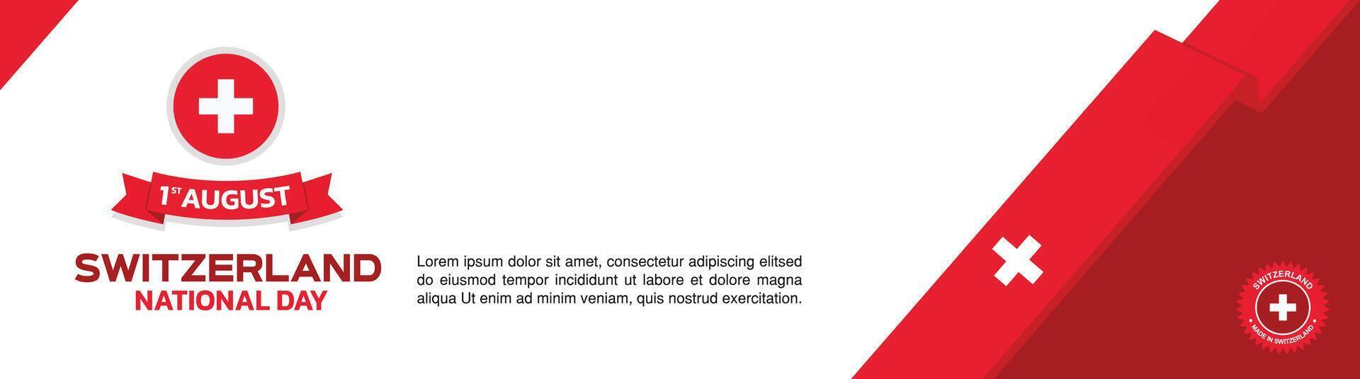 switzerland Independence Day Design, August 1st design element template with waving ribbon flag on the right, swiss map and flag vector