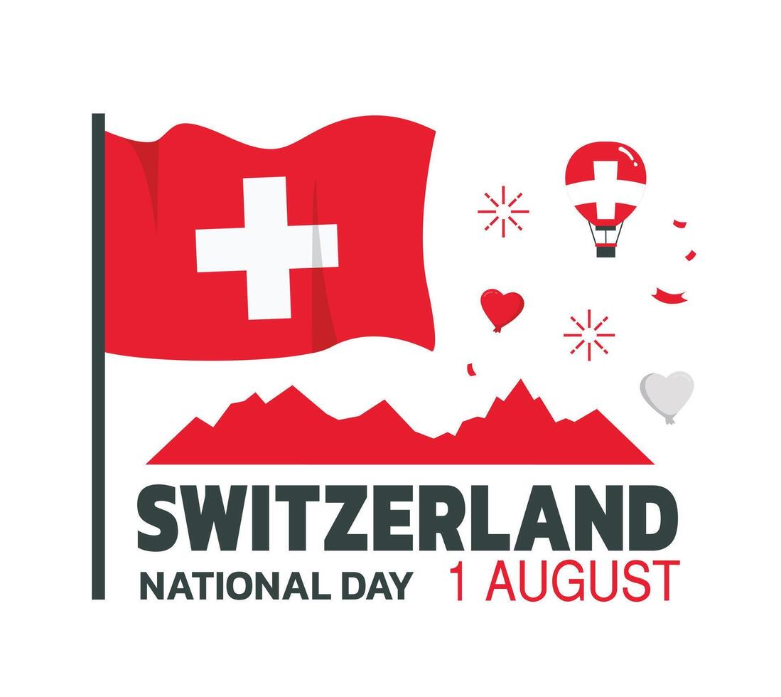 switzerland Independence Day Design, August 1st design element box template with map and flag vector