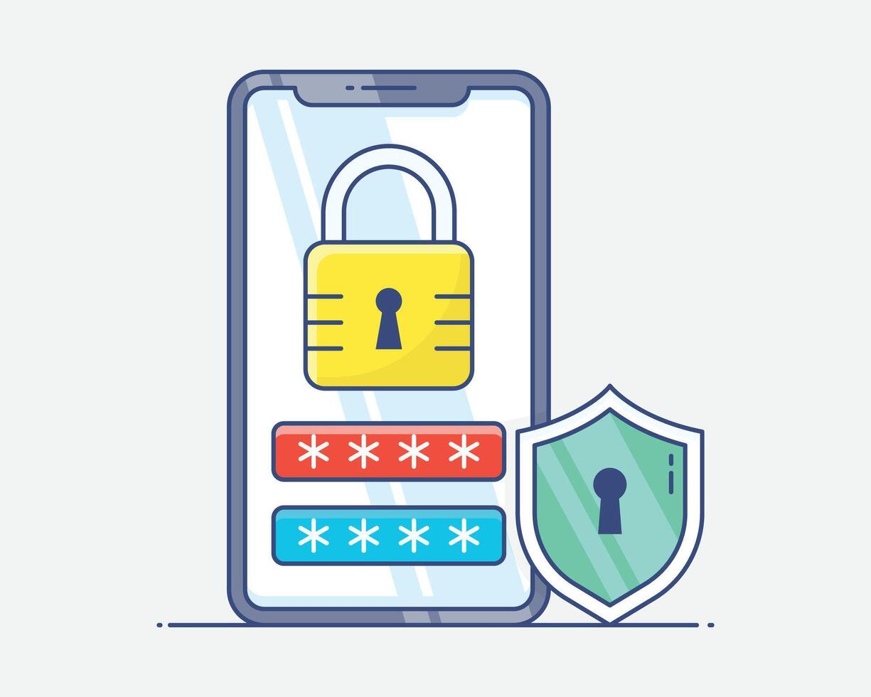 Secure your mobile device with strong passwords and protection vector